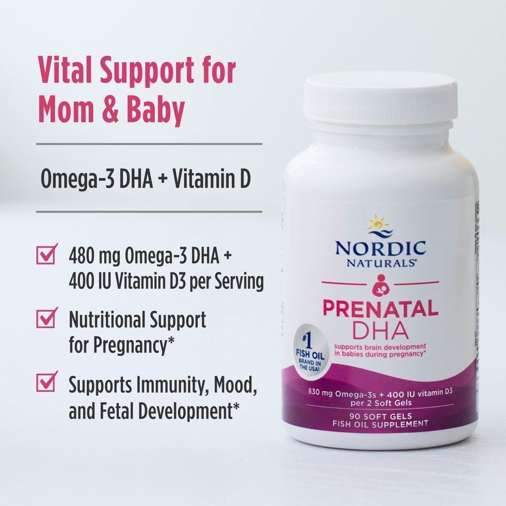 imageNordic Naturals Prenatal DHA Strawberry 120 Soft Gels 830 mg Omega3 400 IU Vitamin D3 Supports Brain Development in Babies During Pregnancy amp Lactation NonGMO 60 ServingsUnflavored