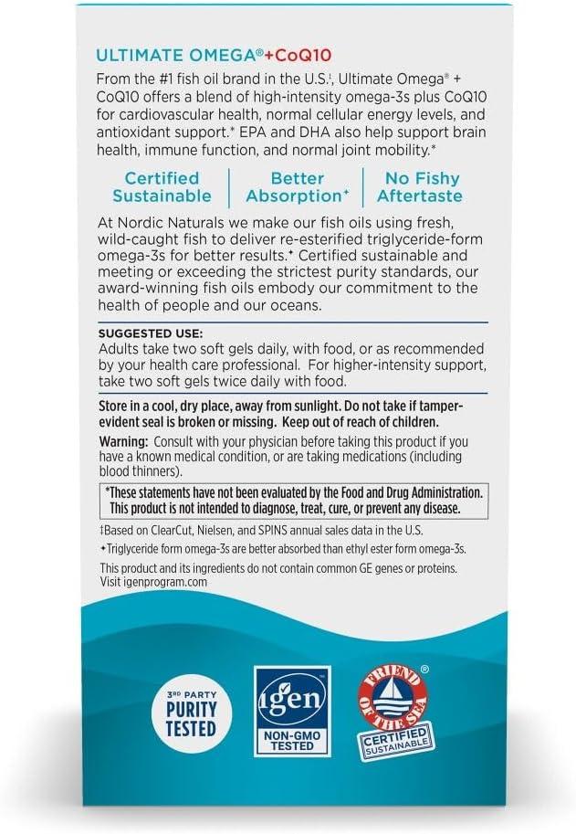imageNordic Naturals Ultimate Omega CoQ10 Lemon 90 Soft Gels 1280 mg Omega3 100 mg CoQ10 Heart Health Cellular Energy Antioxidant Support NonGMO 45 Servings60 Count Pack of 1