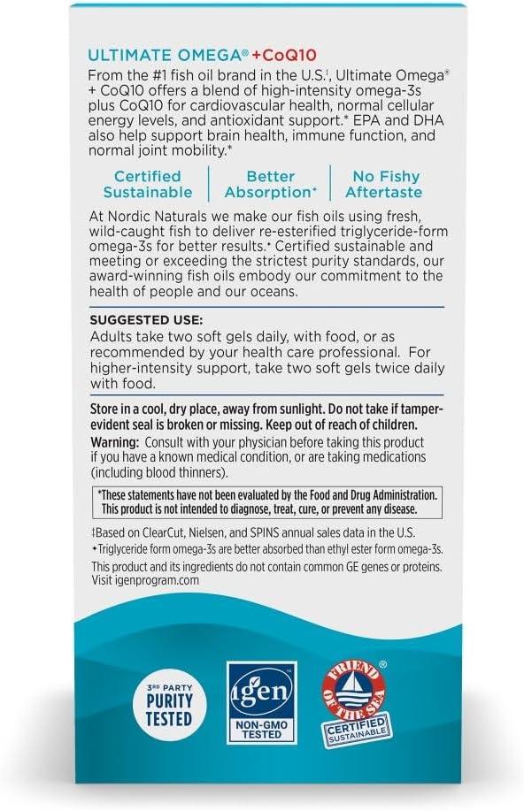 imageNordic Naturals Ultimate Omega CoQ10 Lemon 90 Soft Gels 1280 mg Omega3 100 mg CoQ10 Heart Health Cellular Energy Antioxidant Support NonGMO 45 Servings90 Count Pack of 1