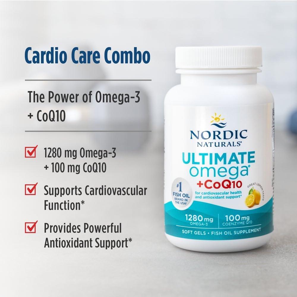 imageNordic Naturals Ultimate Omega CoQ10 Lemon 90 Soft Gels 1280 mg Omega3 100 mg CoQ10 Heart Health Cellular Energy Antioxidant Support NonGMO 45 Servings90 Count Pack of 1
