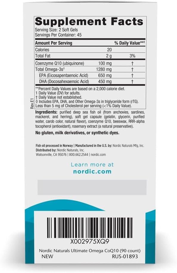 imageNordic Naturals Ultimate Omega CoQ10 Lemon 90 Soft Gels 1280 mg Omega3 100 mg CoQ10 Heart Health Cellular Energy Antioxidant Support NonGMO 45 Servings90 Count Pack of 1