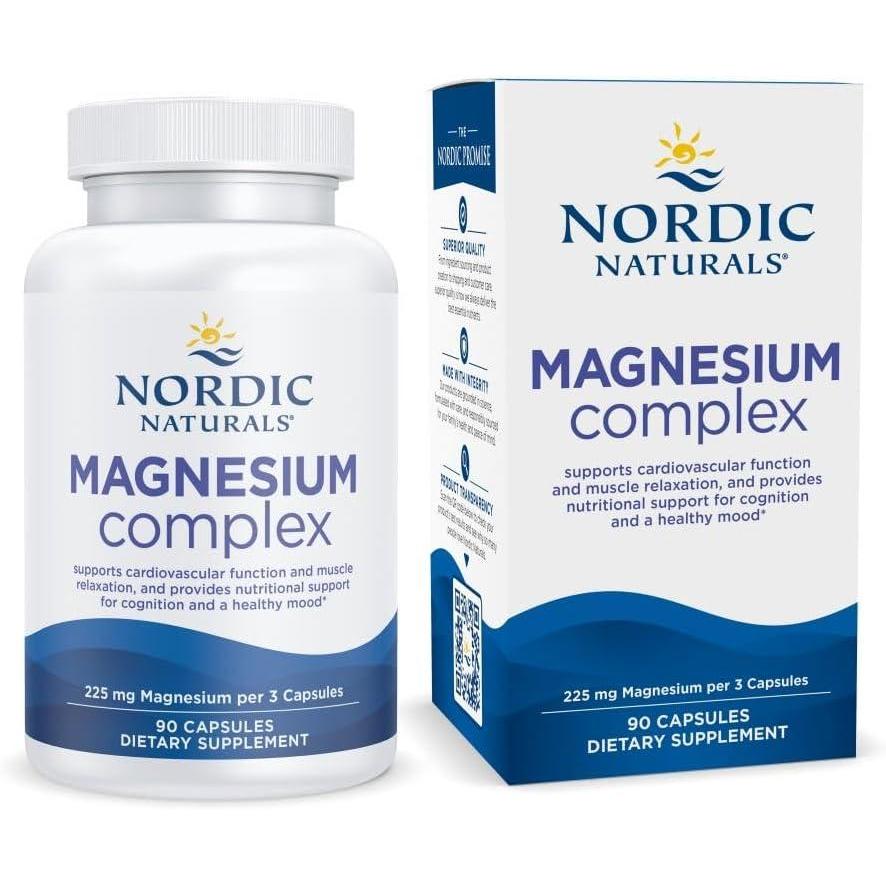 imageNordic Naturals Magnesium Complex 90 Capsules 225 mg Magnesium 19 mg Iron Brain amp Heart Health Mood Energy amp Muscle Relaxation NonGMO Vegan 30 Servings