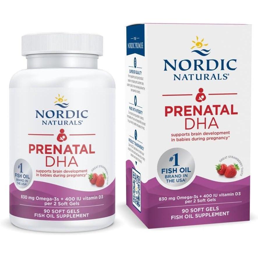 imageNordic Naturals Prenatal DHA Strawberry  120 Soft Gels  830 mg Omega3  400 IU Vitamin D3  Supports Brain Development in Babies During Pregnancy amp Lactation  NonGMO  60 ServingsStrawberry