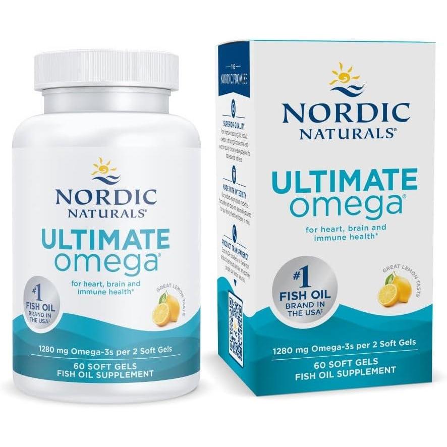 imageNordic Naturals Ultimate Omega Lemon Flavor  90 Soft Gels  1280 mg Omega3  HighPotency Omega3 Fish Oil Supplement with EPA amp DHA  Promotes Brain amp Heart Health  NonGMO  45 ServingsLemon