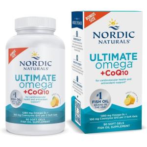 Nordic Naturals Ultimate Omega + CoQ10, Lemon – 90 Soft Gels – 1280 mg Omega-3 + 100 mg CoQ10 – Heart Health, Cellular Energy, Antioxidant Support – Non-GMO – 45 Servings(90 Count (Pack of 1))