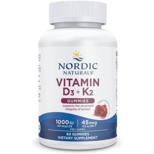 Nordic Naturals Vitamin D3 + K2 Gummies, Pomegranate – 60 Gummies – 1000 IU Vitamin D3 + 45 mcg K2 – Great Taste – Bone Health, Promotes Healthy Muscle Function – Non-GMO – 60 Servings(60 Count (Pack of 1))