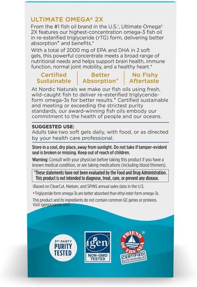 imageNordic Naturals Ultimate Omega 2X Lemon Flavor 60 Soft Gels 2150 mg Omega3 HighPotency Fish Oil with EPA amp DHA Promotes Brain amp Heart Health NonGMO 30 ServingsLemon