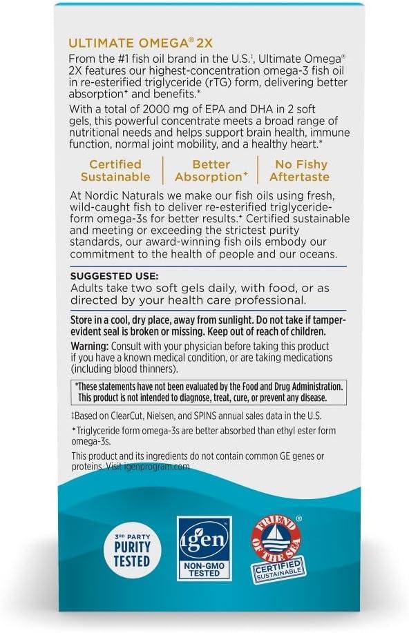 imageNordic Naturals Ultimate Omega 2X Lemon Flavor 60 Soft Gels 2150 mg Omega3 HighPotency Fish Oil with EPA amp DHA Promotes Brain amp Heart Health NonGMO 30 ServingsLemon