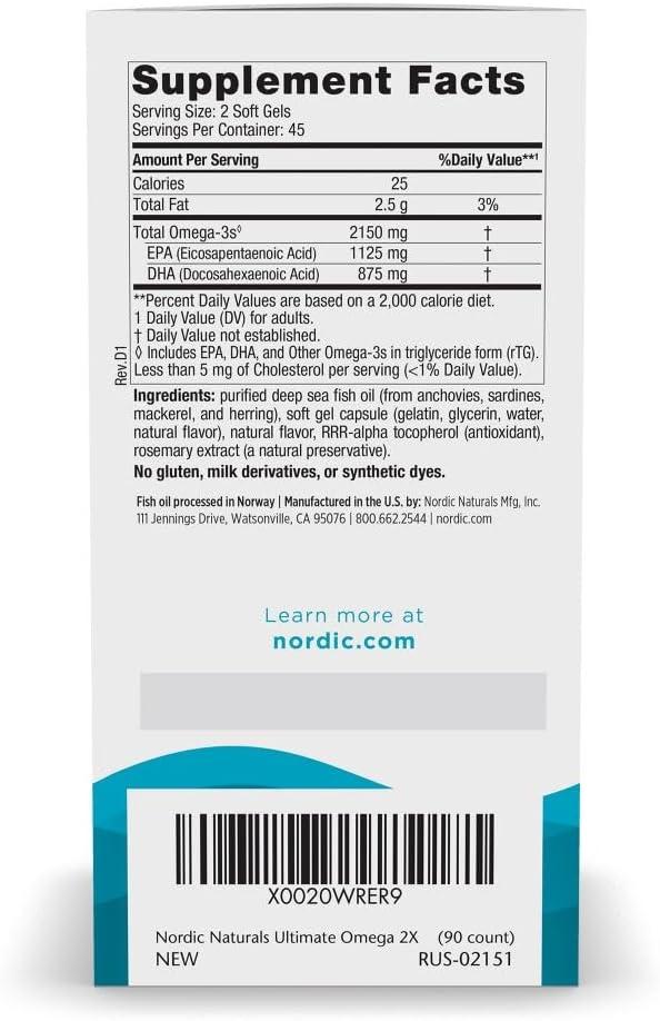 imageNordic Naturals Ultimate Omega 2X Lemon Flavor 60 Soft Gels 2150 mg Omega3 HighPotency Fish Oil with EPA amp DHA Promotes Brain amp Heart Health NonGMO 30 ServingsLemon