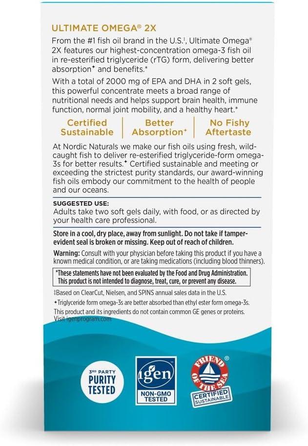 imageNordic Naturals Ultimate Omega 2X Lemon Flavor 60 Soft Gels 2150 mg Omega3 HighPotency Fish Oil with EPA amp DHA Promotes Brain amp Heart Health NonGMO 30 ServingsLemon