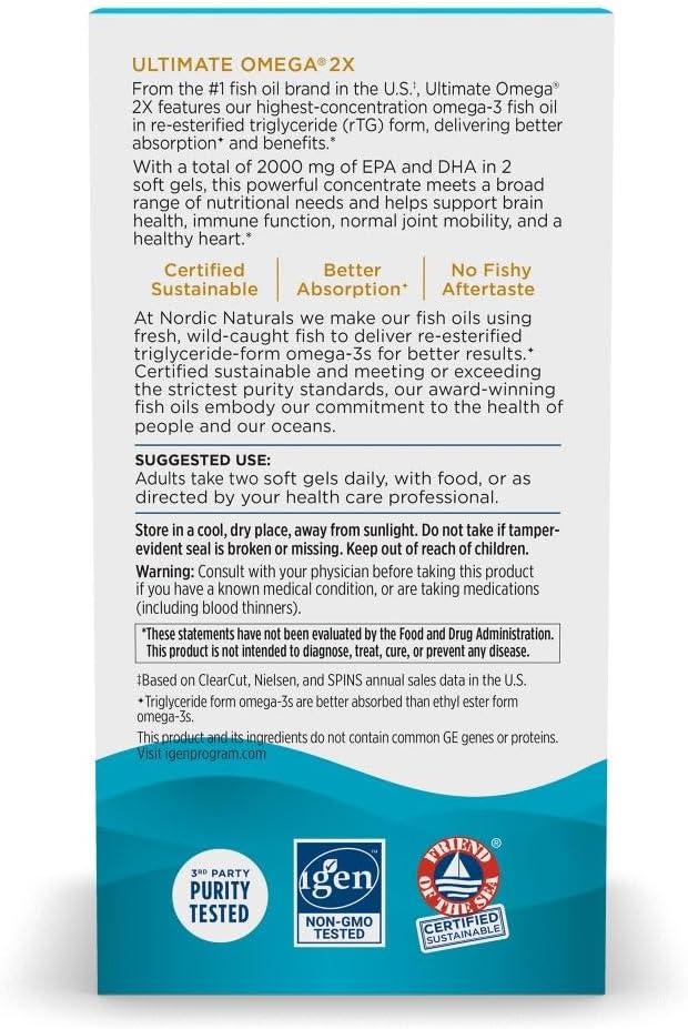 imageNordic Naturals Ultimate Omega 2X Lemon Flavor 60 Soft Gels 2150 mg Omega3 HighPotency Fish Oil with EPA amp DHA Promotes Brain amp Heart Health NonGMO 30 ServingsLemon