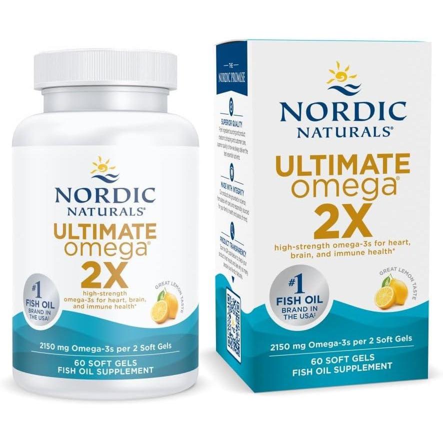 imageNordic Naturals Ultimate Omega 2X Lemon Flavor  60 Soft Gels  2150 mg Omega3  HighPotency Fish Oil with EPA amp DHA  Promotes Brain amp Heart Health  NonGMO  30 ServingsLemon