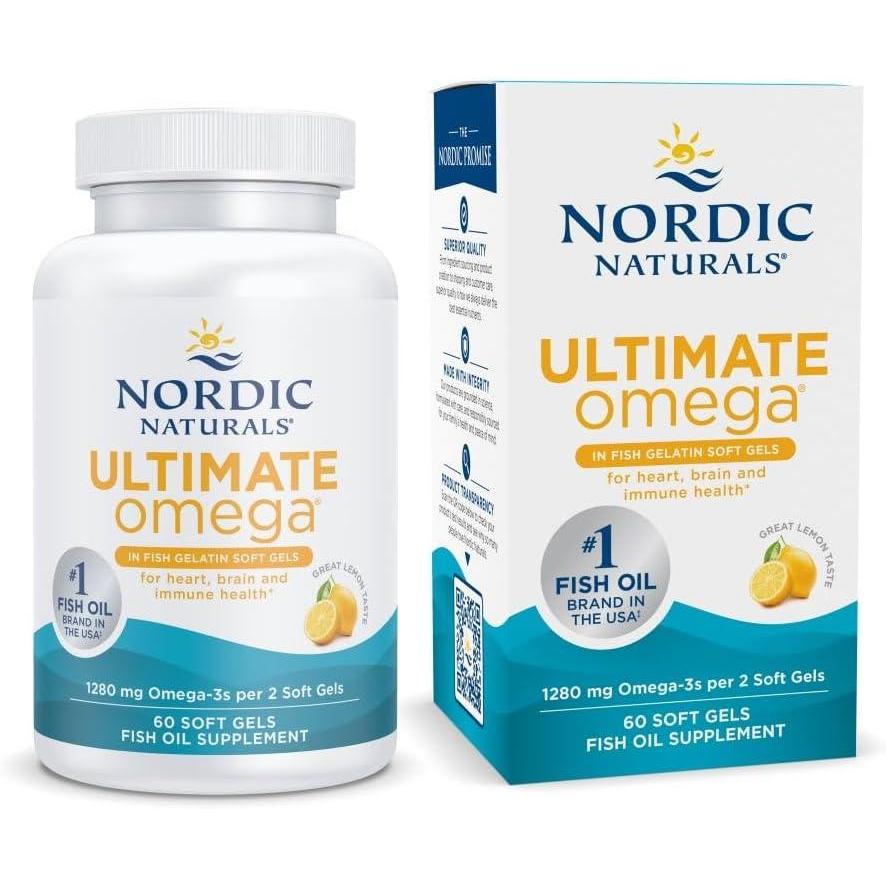 imageNordic Naturals Ultimate Omega in Fish Gelatin Lemon Flavor  60 Soft Gels  1280 mg Omega3  HighPotency Fish Oil Supplement  EPA amp DHA  Promotes Brain amp Heart Health  NonGMO  30 Servings