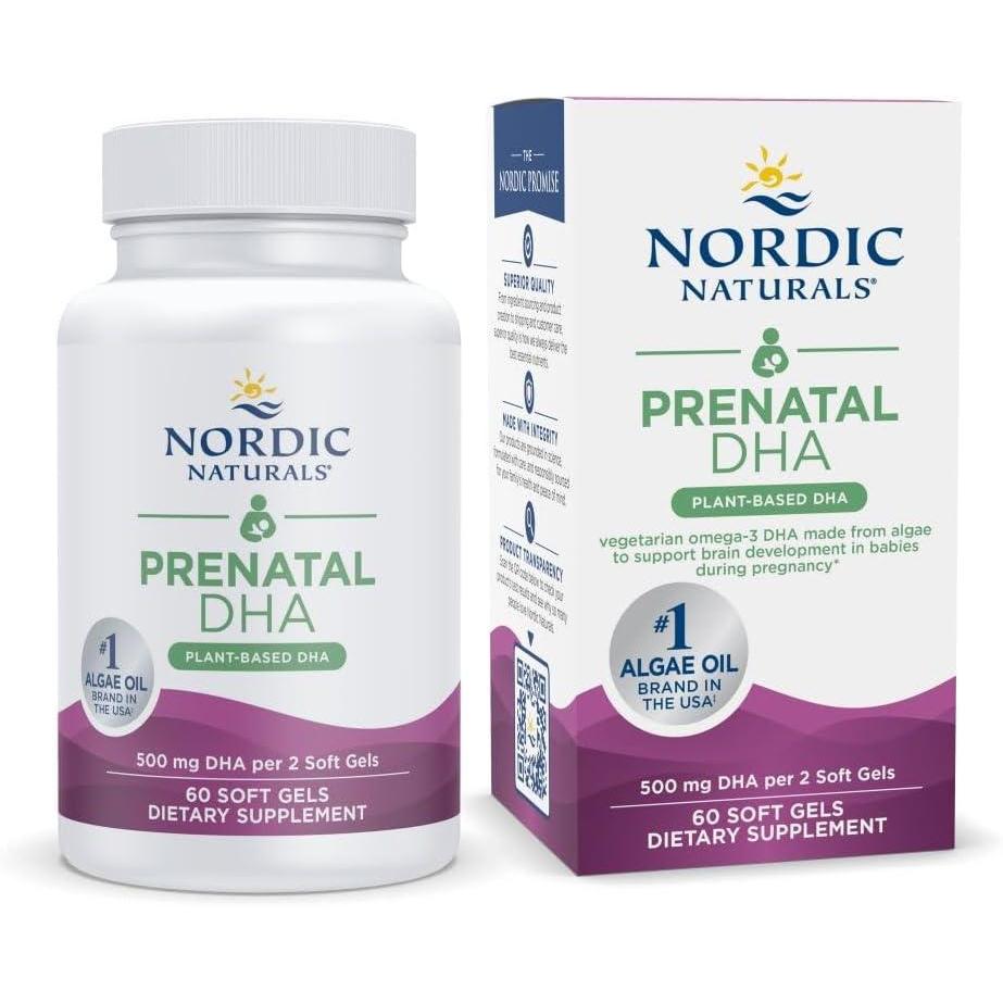 imageNordic Naturals Vegan Prenatal DHA Unflavored  60 Soft Gels  500 mg PlantBased DHA  Supports Brain Development in Babies amp Healthy Pregnancy  NonGMO  30 Servings