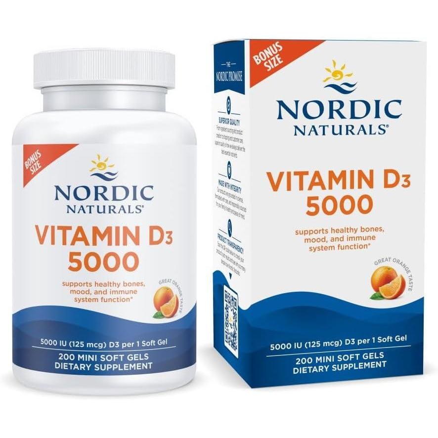 imageNordic Naturals Vitamin D3 5000 Orange  120 Mini Soft Gels  5000 IU Vitamin D3  Supports Healthy Bones Mood amp Immune System Function  NonGMO  120 Servings1 Count Pack of 200