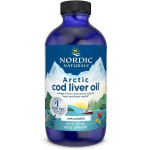 Nordic Naturals Arctic Cod Liver Oil, Strawberry – 8 oz – 1060 mg Total Omega-3s with EPA & DHA – Heart & Brain Health, Healthy Immunity, Overall Wellness – Non-GMO – 48 Servings(Unflavored)