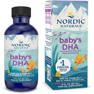 Nordic Naturals Baby’s DHA, Unflavored – 4 oz – 1050 mg Omega-3 + 300 IU Vitamin D3 – Supports Brain, Vision & Nervous System Development in Babies – Non-GMO – Servings May Vary(2 Fl Oz (Pack of 1))