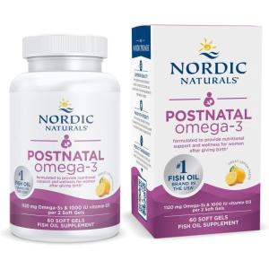 Nordic Naturals Postnatal Omega-3, Lemon – 60 Soft Gels – 1120 Total Omega-3 + 1000 IU Vitamin D3 – Formulated for New Moms; Supports Optimal Wellness, Positive Mood, Healthy Metabolism – 30 Servings(Standard Packaging)