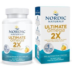 Nordic Naturals Ultimate Omega 2X, Lemon Flavor – 60 Soft Gels – 2150 mg Omega-3 – High-Potency Fish Oil with EPA & DHA – Promotes Brain & Heart Health – Non-GMO – 30 Servings(Lemon)