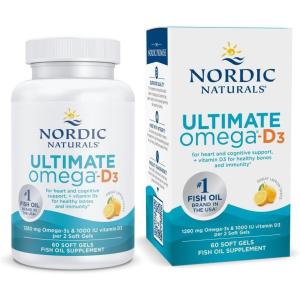 Nordic Naturals Ultimate Omega-D3, Lemon Flavor – 120 Soft Gels – 1280 mg Omega-3 + 1000 IU Vitamin D3 – EPA & DHA – Promotes Brain, Heart, & Immune Health – 60 Servings(Lemon)