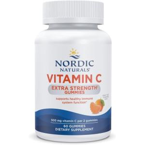 Nordic Naturals Vitamin C Extra Strength Gummies – Tangerine Flavor – 60 Gummies – 500 mg Vegan Vitamin C Supplement – Low-Sugar Immune – Support – 30 Servings