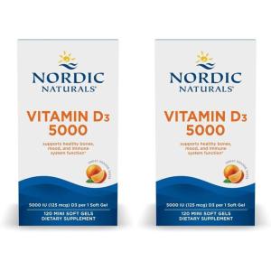 Nordic Naturals Vitamin D3 5000, Orange – 120 Mini Soft Gels – 5000 IU Vitamin D3 – Supports Healthy Bones, Mood & Immune System Function – Non-GMO – 120 Servings(120 Count (Pack of 2))