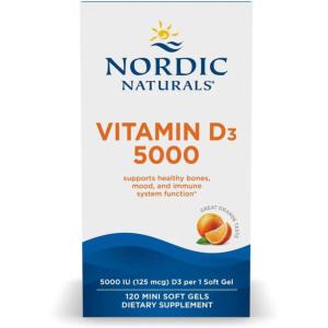 Nordic Naturals Vitamin D3 5000, Orange – 120 Mini Soft Gels – 5000 IU Vitamin D3 – Supports Healthy Bones, Mood & Immune System Function – Non-GMO – 120 Servings(120 Count (Pack of 1))