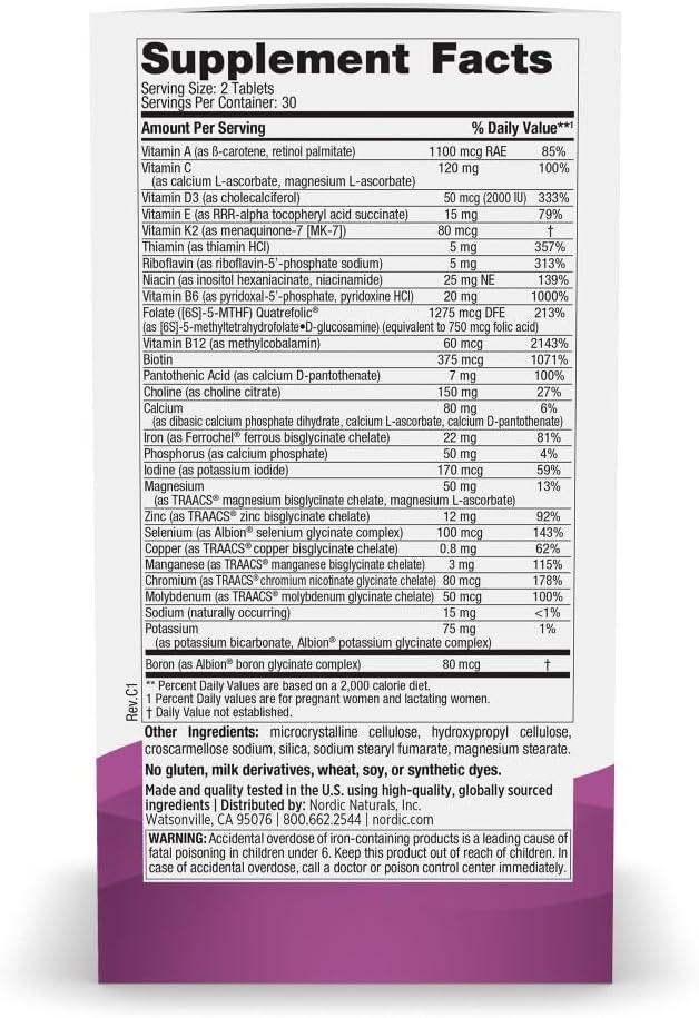 imageNordic Naturals Prenatal Multivitamin for Women Daily Vegetarian Prenatal Vitamins 22 Essential Nutrients Including B6 Folate and Iron 60 Tablets 30 Servings