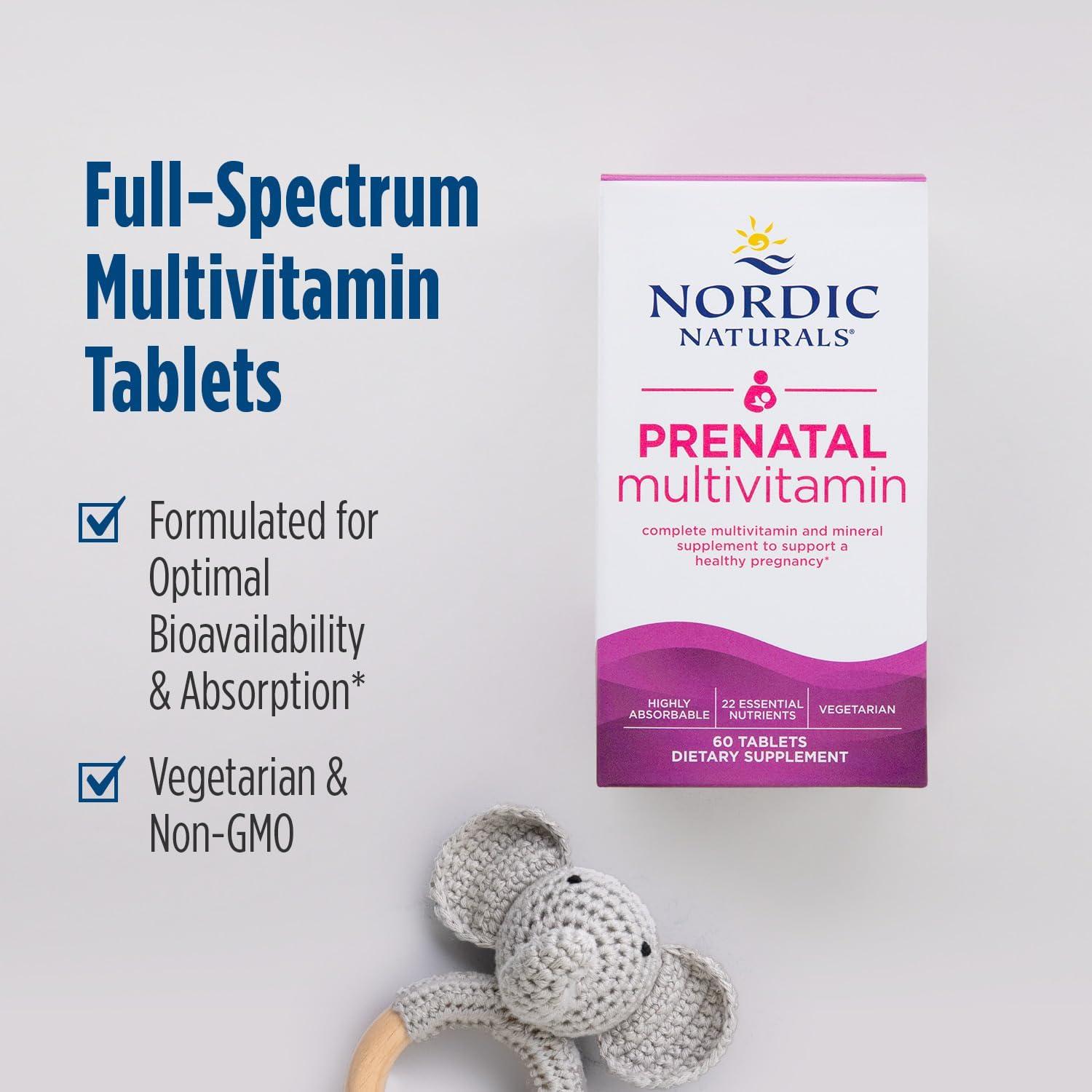 imageNordic Naturals Prenatal Multivitamin for Women Daily Vegetarian Prenatal Vitamins 22 Essential Nutrients Including B6 Folate and Iron 60 Tablets 30 Servings