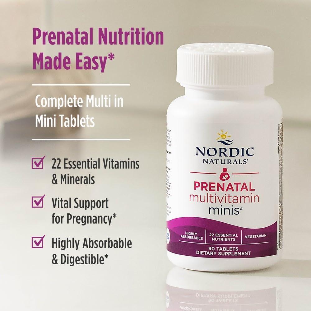 imageNordic Naturals Vegetarian Prenatal Multivitamin Minis 90 Easy to Swallow Tablets Highly Absorbable Multivitamin and Mineral Supplement to Support Pregnancy NonGMO 30 Servings