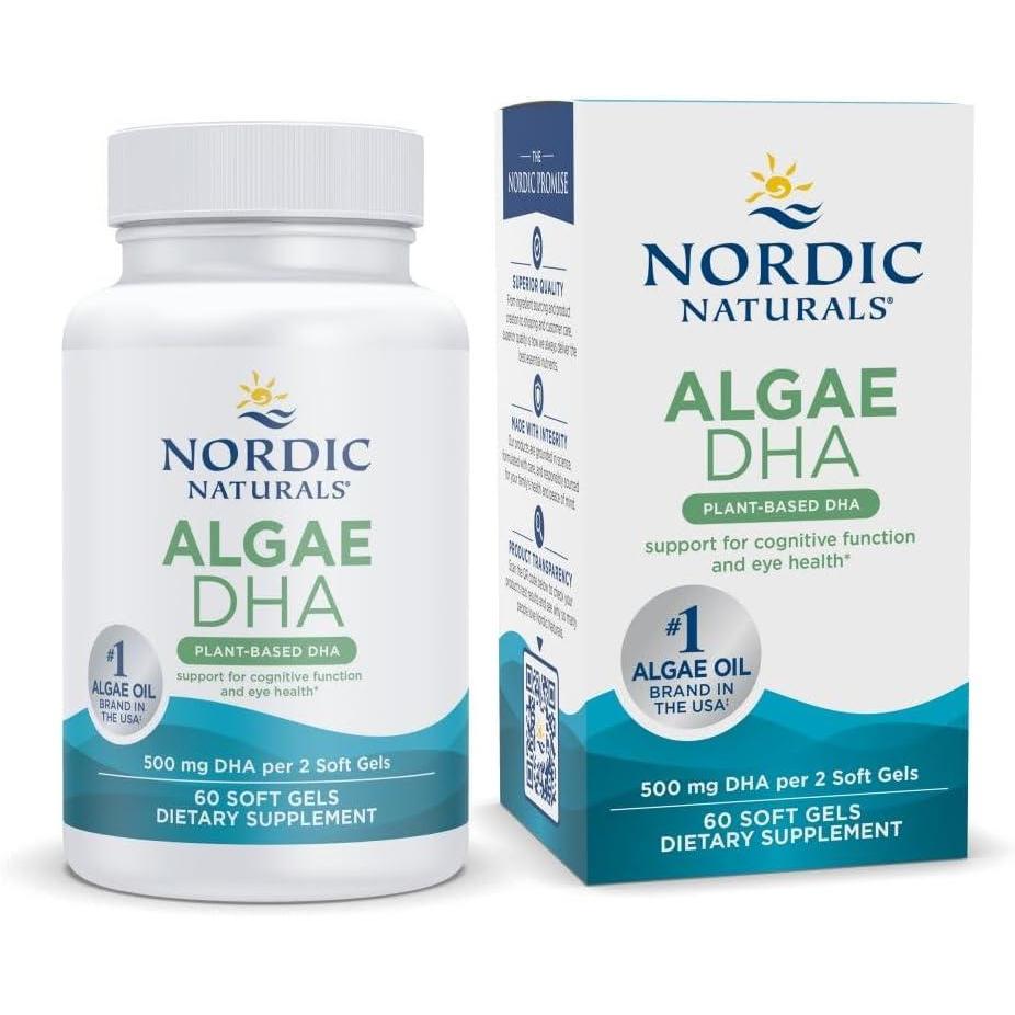 imageNordic Naturals Algae DHA  60 Soft Gels  500 mg Omega3 DHA  Certified Vegan Algae Oil  PlantBased DHA  Brain Eye amp Nervous System Support  NonGMO  30 Servings60 Count