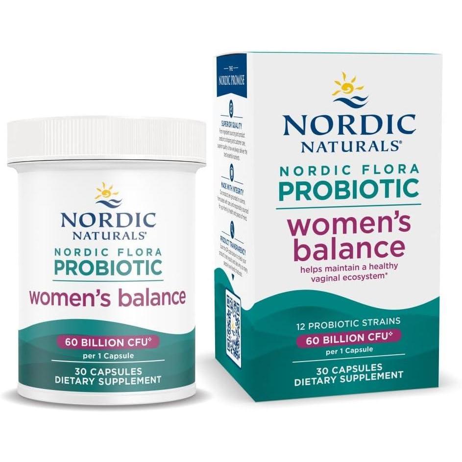 imageNordic Naturals Nordic Flora Probiotic Womens Balance  30 Capsules  12 Probiotic Strains with 60 Billion Cultures  Intestinal Support Vaginal Health  Vegan  30 ServingsWomens Balance