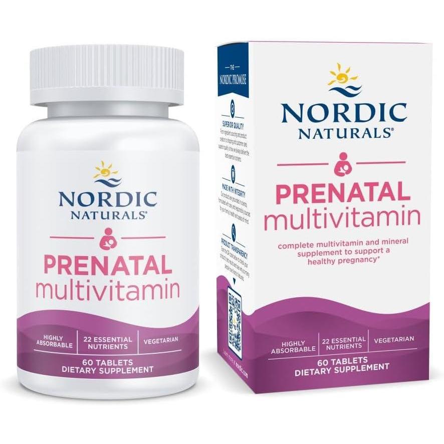imageNordic Naturals Prenatal Multivitamin for Women  Daily Vegetarian Prenatal Vitamins  22 Essential Nutrients Including B6 Folate and Iron  60 Tablets  30 Servings