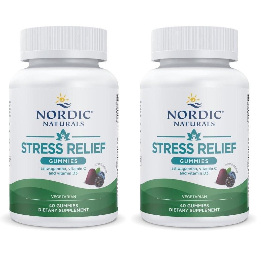 imageNordic Naturals Stress Relief Gummies Mixed Berry 40 Gummy Supplements Supports Daily Mood and Immune System Health NonGMO Vegetarian 20 Servings Pack of 240 Count Pack of 2
