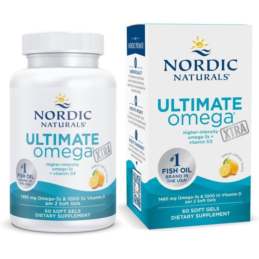 imageNordic Naturals Ultimate Omega Xtra Lemon Flavor  60 Soft Gels  1480 mg Omega3  1000 IU Vitamin D3  EPA amp DHA  Brain Heart amp Immune Health  30 ServingsStandard Packaging