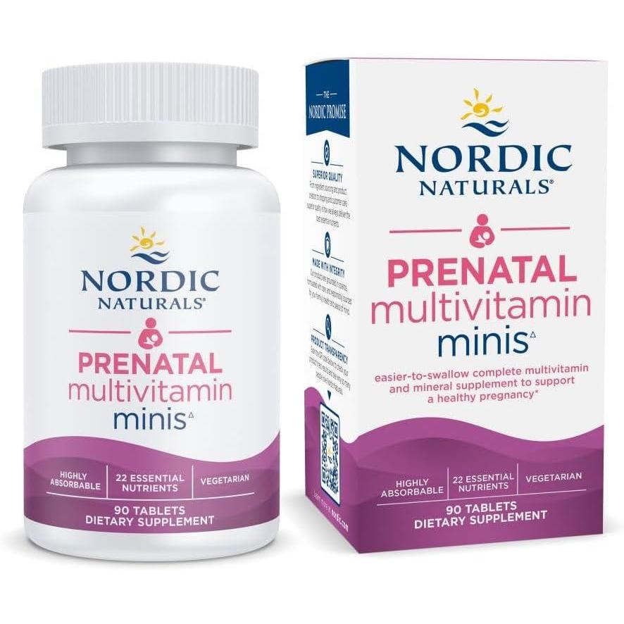 imageNordic Naturals Vegetarian Prenatal Multivitamin Minis  90 Easy to Swallow Tablets  Highly Absorbable Multivitamin and Mineral Supplement to Support Pregnancy  NonGMO 30 Servings