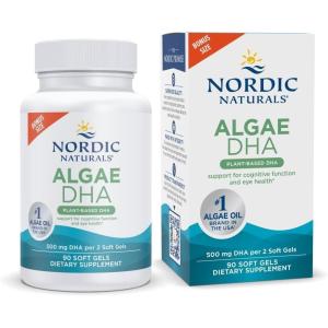Nordic Naturals Algae DHA – 60 Soft Gels – 500 mg Omega-3 DHA – Certified Vegan Algae Oil – Plant-Based DHA – Brain, Eye & Nervous System Support – Non-GMO – 30 Servings(90 Count (Pack of 1))
