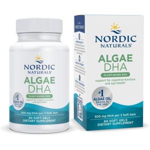 Nordic Naturals Algae DHA – 60 Soft Gels – 500 mg Omega-3 DHA – Certified Vegan Algae Oil – Plant-Based DHA – Brain, Eye & Nervous System Support – Non-GMO – 30 Servings(60 Count)