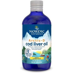Nordic Naturals Arctic-D Cod Liver Oil, Lemon – 8 oz – 1060 mg Total Omega-3s + 1000 IU Vitamin D3 – EPA & DHA – Heart, Brain, Bone, Immune & Mood Support – Non-GMO – 48 Servings