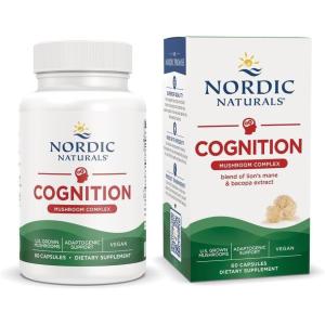 Nordic Naturals Cognition Mushroom Complex, Unflavored – 60 Capsules – Brain, Memory & Mood Support – Blend of Lion’s Mane Mushroom & Bacopa Extract – Non-GMO – Certified Vegan – 30 Servings