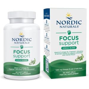 Nordic Naturals Omega Focus, Lemon – 60 Soft Gels – 1280 mg Omega-3 + Citicoline & Bacopa Monnieri Extract – Focus, Attention, Memory, Brain Health – Non-GMO – 30 Servings