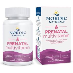 Nordic Naturals Prenatal Multivitamin for Women – Daily Vegetarian Prenatal Vitamins – 22 Essential Nutrients, Including B6, Folate, and Iron – 60 Tablets – 30 Servings