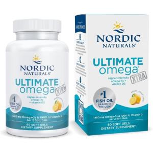 Nordic Naturals Ultimate Omega Xtra, Lemon Flavor – 60 Soft Gels – 1480 mg Omega-3 + 1000 IU Vitamin D3 – EPA & DHA – Brain, Heart, & Immune Health – 30 Servings(Standard Packaging)