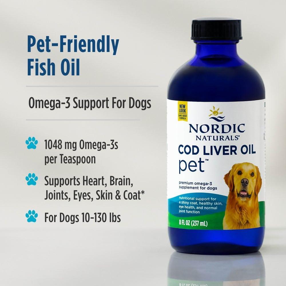 imageNordic Naturals Omega3 Pet Bundle 2 oz Omega3 Fish Oil for Small Dogs amp Cats 8 oz Pet Cod Liver Oil Promotes Heart Skin Coat amp Immune Health