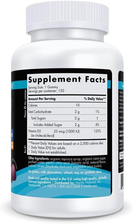 imageNordic Naturals Vitamin D3 Gummies Sport Wild Berry 120 Gummies 1000 IU Vitamin D3 NSF Certified Healthy Bones Mood amp Immune System Function NonGMO 120 Servings120 Count Pack of 1