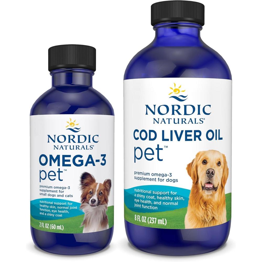 imageNordic Naturals Omega3 Pet Bundle  2 oz Omega3 Fish Oil for Small Dogs amp Cats 8 oz Pet Cod Liver Oil Promotes Heart Skin Coat amp Immune Health