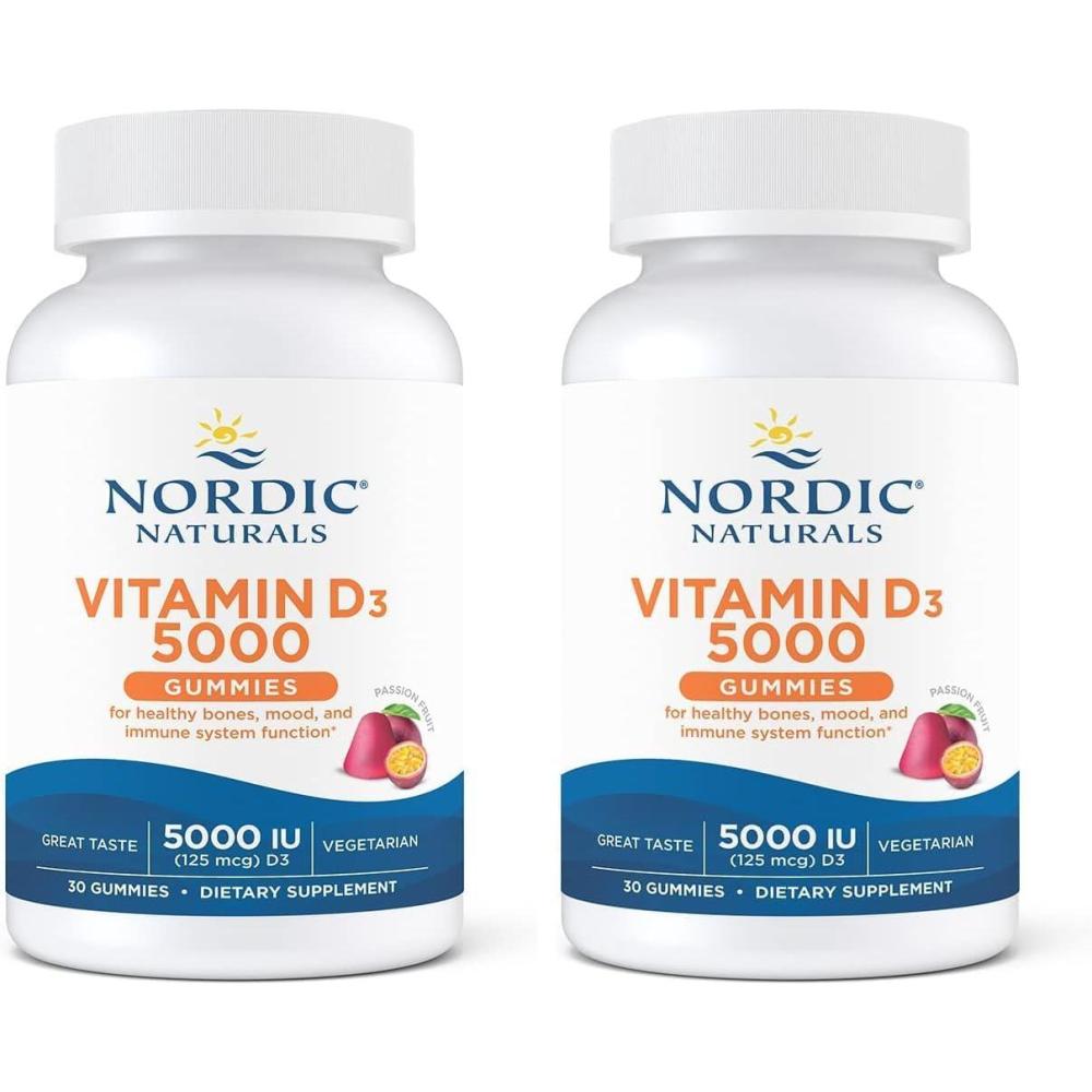 imageNordic Naturals Vitamin D3 5000 Gummies Passion Fruit  30 Gummies  Support for Healthy Bones Mood amp Immune System  Vegetarian  NonGMO  30 Servings30 Count Pack of 2