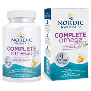 Nordic Naturals Complete Omega Xtra, Lemon – 60 Soft Gels – 1360 mg Omega-3 + 76 mg GLA – Healthy Skin – Cognition – Non-GMO – 30 Servings(Standard Packaging)