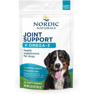 Nordic Naturals Pet Joint Support + Omega 3 Soft Chews for Dogs, Pork Bone Broth Flavored – Promotes Mobility, Hip and Joint Support with Omega-3 Fish Oil, MSM, EPA & DHA – 30 Non-GMO Chews