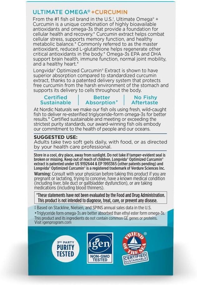 imageNordic Naturals Omega Curcumin Lemon 60 Soft Gels 1200 mg Omega3 400 mg Optimized Curcumin Combats Cellular Stress NonGMO 30 Servings